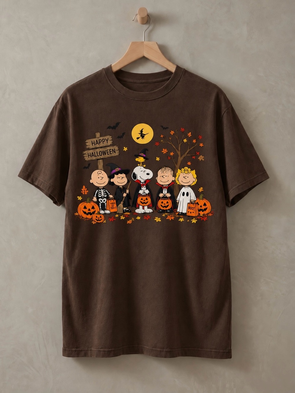 Peanuts Gang Happy Halloween Pumpkin Dark Chocolate Gildan Reprint Tee